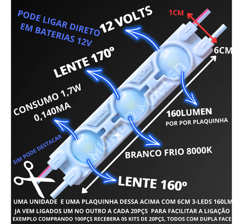 600pçs Módulo Led String Led Ip67 3led 5730 1,7w Frio 6500