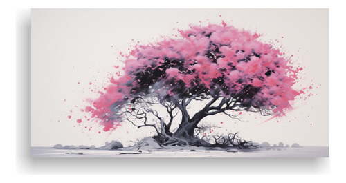 100x50cm Cuadro De Acacia En Colores Negro Y Rosa Flores