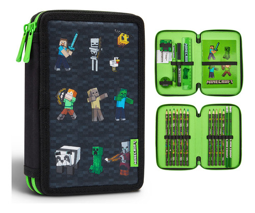 Estuche Infantil Minecraft Con Compartimentos Y Papelería