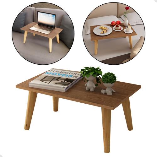 Mesa De Centro Retangular Apoio Sala Sofá Pés Palito Madeira Retro Classic Cor Freijó