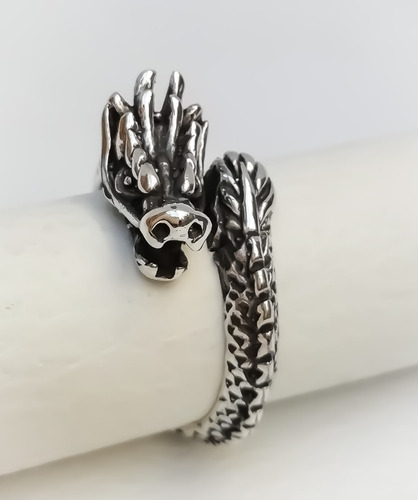 Anillo De Dragon Ajustable Plata Ley 925