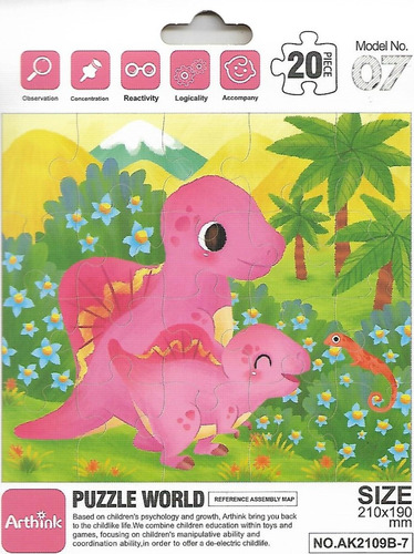 Set De 6 Rompecabezas De Dinosaurios, 20 Piezas C/u. Set 2