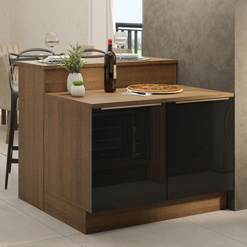 Isla de cocina con encimera y encimera, 120 cm, Lux Madesa Rp, color rústico/negro