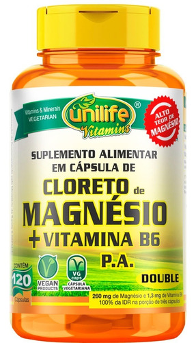 Cloreto De Magnésio Pa 800mg + Vit B6 (120caps) Unilife