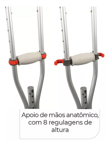 Par Muleta Universal Axilar C Ajuste Alumínio 130kg Dellamed