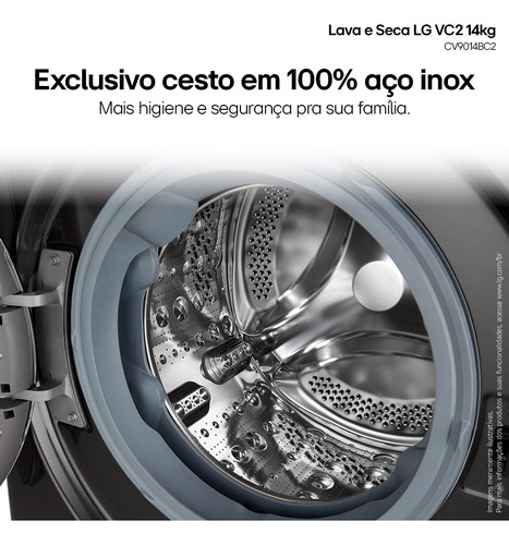 Lava E Seca Smart LG Vc2 Black Inox 14kg 220v Cv9014bc2a