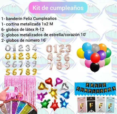 Kit Decoración Feliz Cumpleaños Globos Cortina Fiesta Estrella