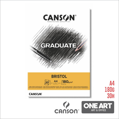 Block Dibujo Canson Graduate Bristol Liso A4 180g 20 Hojas