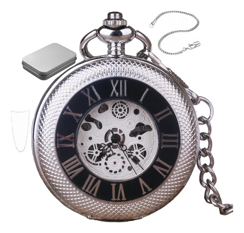 Reloj De Bolsillo Analogico Mecanico Cuerda Plateado 3168