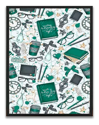 Quadro Com Moldura Pattern Estudante Escola Livros Estudos