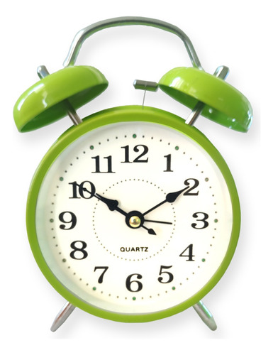 Reloj Doble Campana Vintage Despertador Verde Con Luz