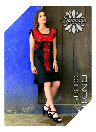 Elegante Vestido Artesanal Bordado San Antonio Tradicional