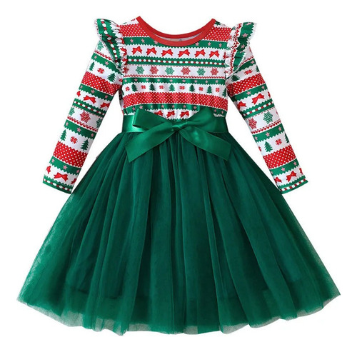 Vestido De Manga Larga Navideño De Otoño E Invierno Para Niñ