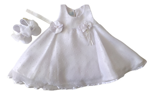 Vestido Blanco Bautizo Niña Bebé Cumpleaños Diadema