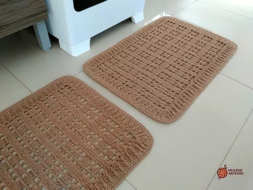 tapetes de crochê para cozinha jogo 02 peças
