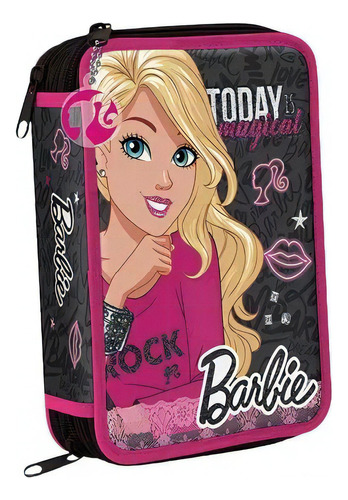 Cartuchera Canopla Barbie 3 Pisos Color Negro