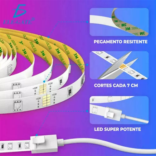 Tira De Luces Led Rgb 5050 Decoración Que Cambia De Color 2m Luz Colores Ele-Gate
