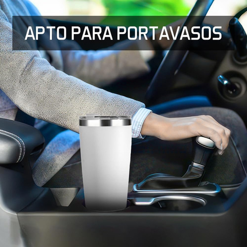 Vaso Termico 20oz Acero Inoxidable Con Tapa Y Popote Plateado Lisa