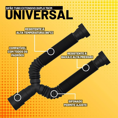 Sifão Duplo 2 Saídas Universal Preto Pia Tanque Lavatório