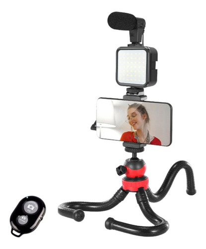 Kit Vloggins Para Smartphone Tripode Flexible Luz Microfono