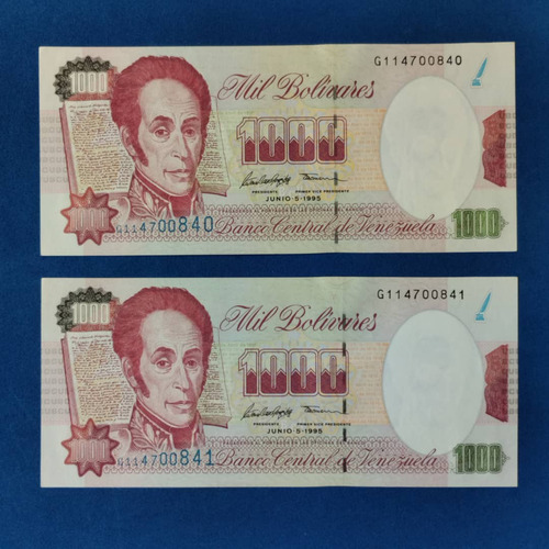 Billete De 1000 Bs De 1995 G-9, Consecutivos. 2 Pz.