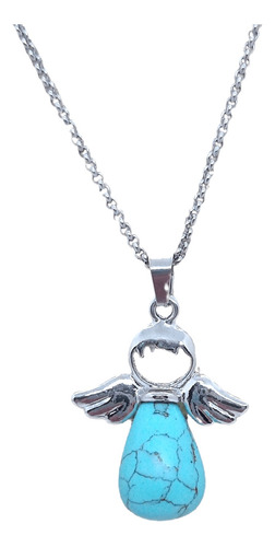 Collar Dije Ángel De La Guarda Turquesa Con Cadena De Acero