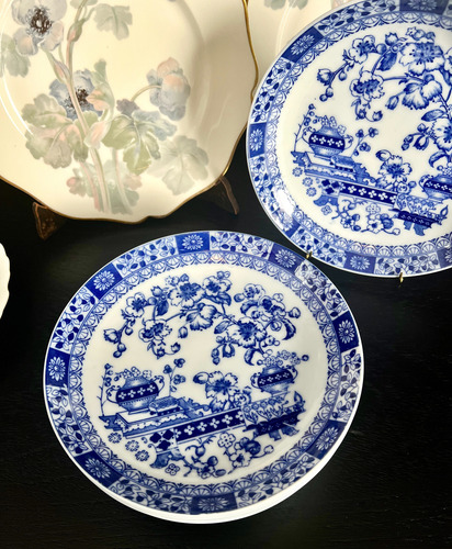 Juego 6 Platos Hondos Porcelana Tsuji Modelo Old Blue C1980 Blanco Y Azul Old Blue (Usado)