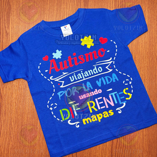 Playera Autismo Infantil Viajando Vida Diferentes Mapas Azul