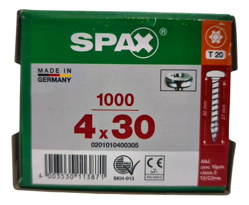 Tornillos Spax Para Fijar Herrajes 4 X 30 Caja 1000 Piezas