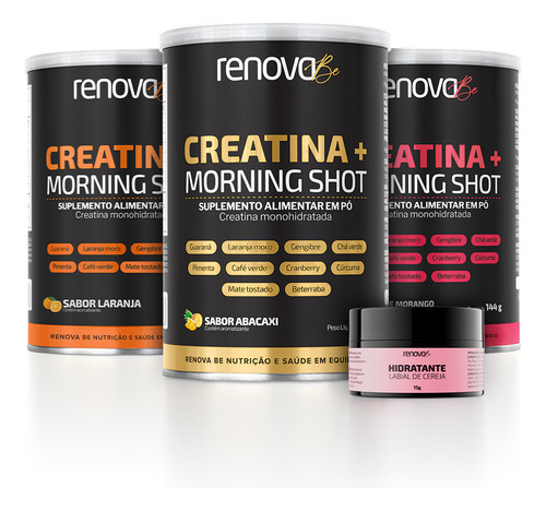3 Creatinas Monohidrata Morning Shot Renova Be Sabor 1 Abacaxi - 1 Laranja - 1 Morango Com Limão