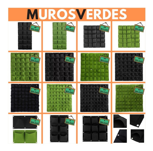 Jardín Vertical De Geotextil. 36 Bolsas. Huerto Y Muro Verde
