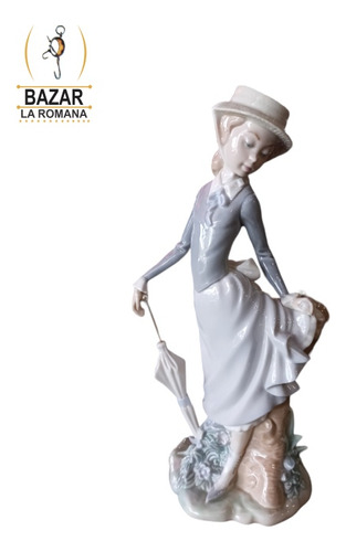 Figura De Dama Con Paraguas En Porcelana De Lladro