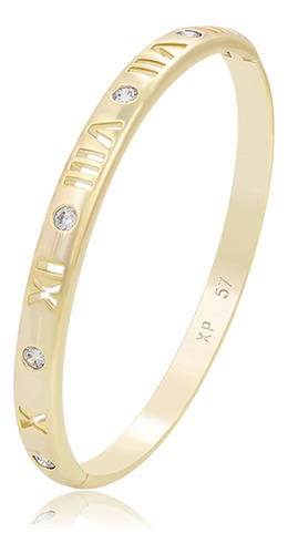 Brazalete Oro 14k Laminado Numero Romanos Swarovski 5.7cm