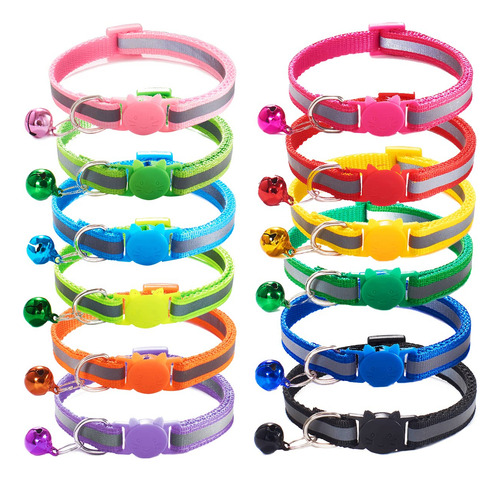 12 Collares Para Gatos Con Campanas, Luz Reflectante,