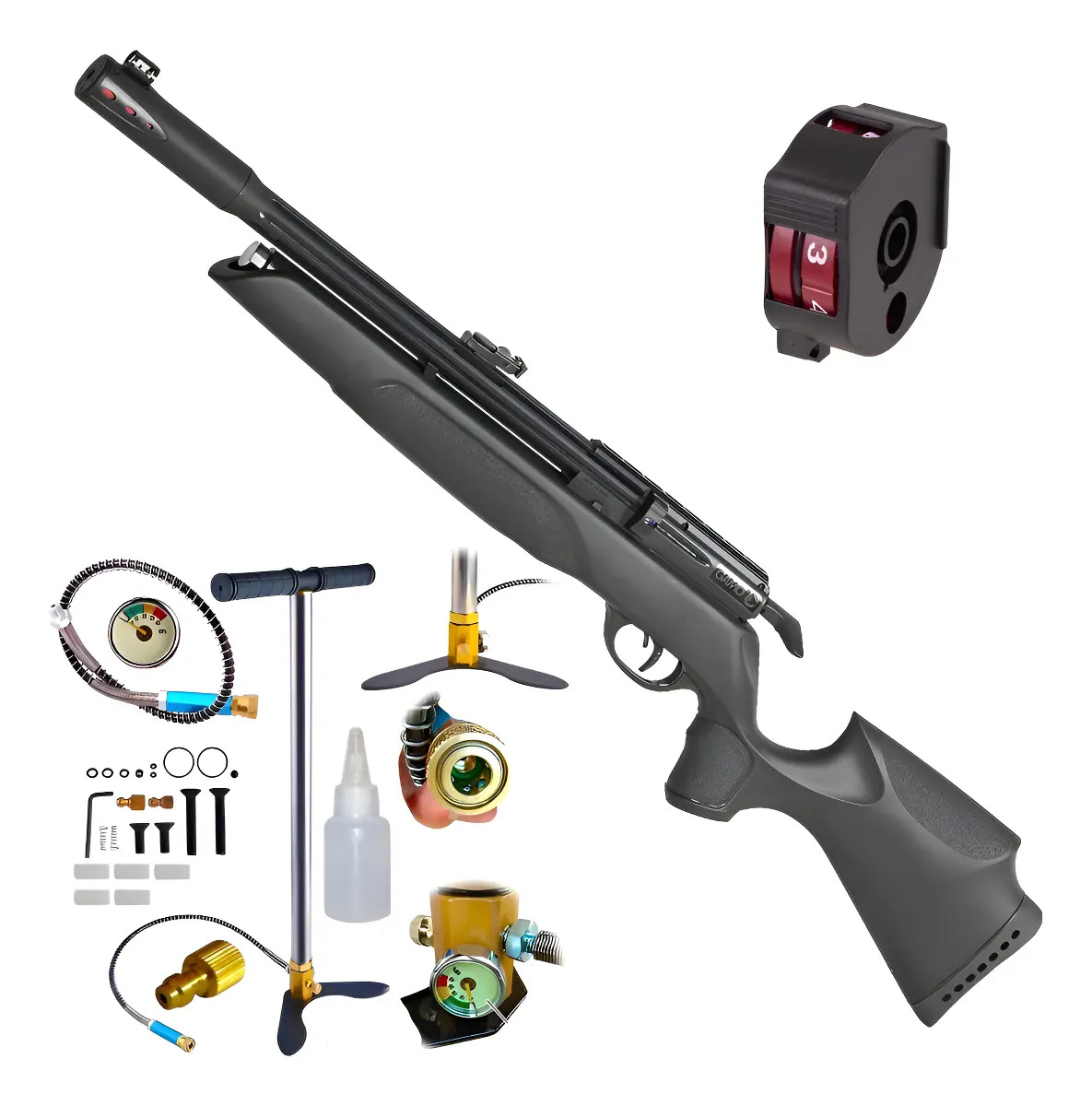 Rifle Gamo Arrow 5.5mm Pcp Cargador Rotativo + Inflador Calibre 5.5 Mm Color Negro
