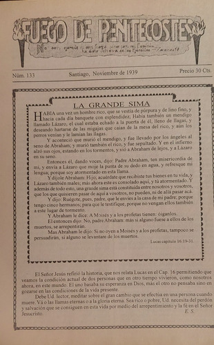 Revista Fuego De Pentecostes N° 133 Noviembre De 1939