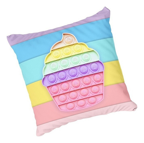 Kit Almofada Infantil Com Enchimento Decoração Quarto 40x40 Cor Colorido Desenho Do Tecido Cupcake Pop It Cores Candy