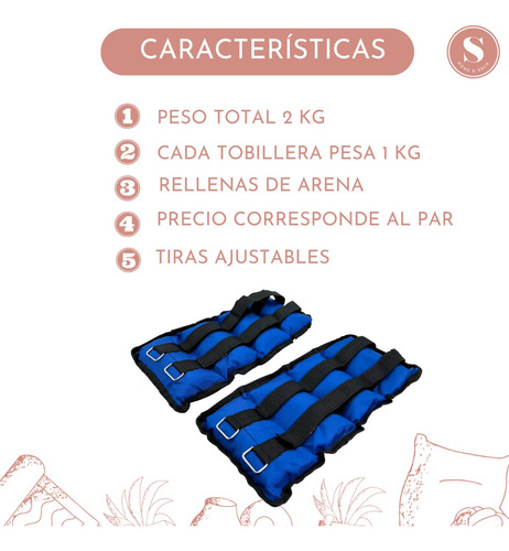 Imagen 2 de 10 de Pesas Tobilleras Muñecas Brazo Pierna 2 Kg Total 1 Kg C/u