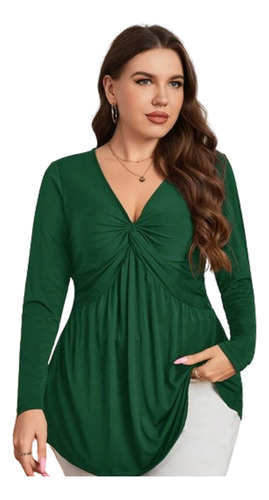 Blusa Verde Con Girante En Pecho, Tallas Extras 3xl 