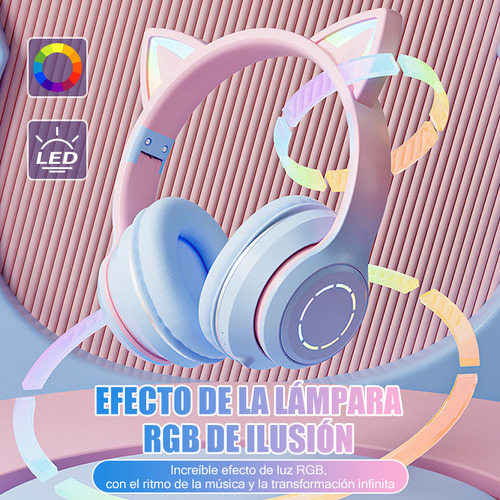 Auriculares Orejas De Gato Bluetooth Inalámbrico Led Rgb