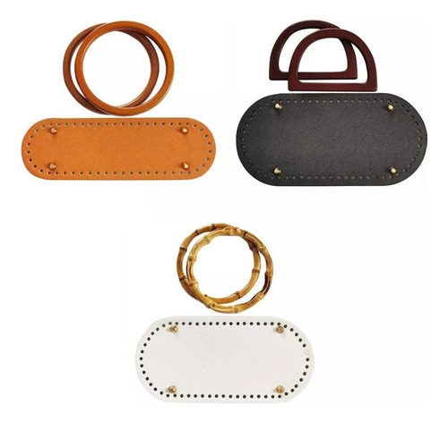 Fa 3 Bolsas De Ganchillo Con Base De Cuero, Juego De Asas