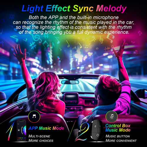 Luces Led Para Coche, Control App, Sincronización Música, Co