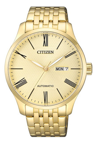 Reloj Citizen Nh835253p Para Hombre Automatic Fechador Doble Color de la malla Dorado Color del bisel Dorado Color del fondo Dorado