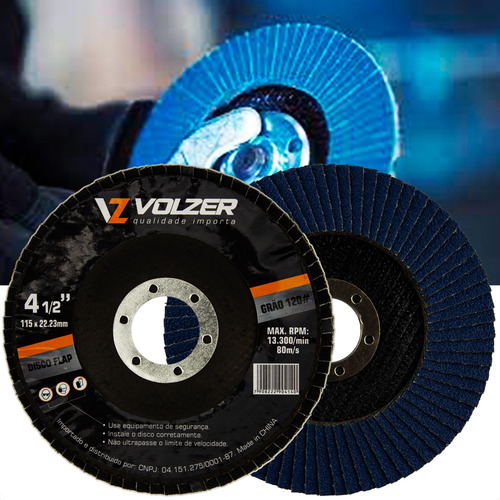 5un Discos Flap 4.1/2 Polegadas Grão 120 - 115mmx22mm Volzer
