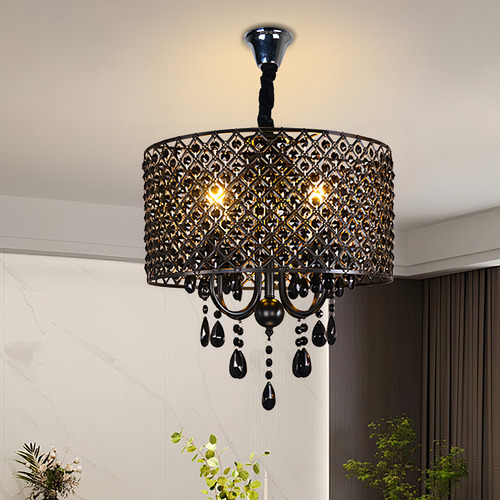 Lampara Candil De Cristal D'gala Iluminacion Dg3023 Tambor Estructura Negro