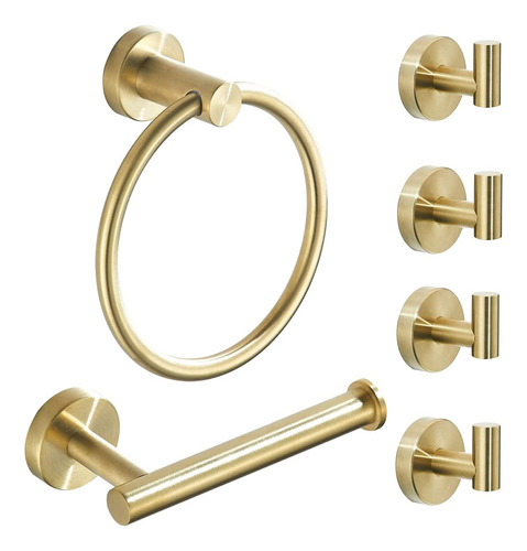 Set De Toallero Y Accesorios De Baño, Dorado Cepillado, 6 Ud