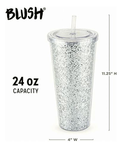 Glam Silver Vaso De Doble Pared Con Purpurina De 24 Onzas