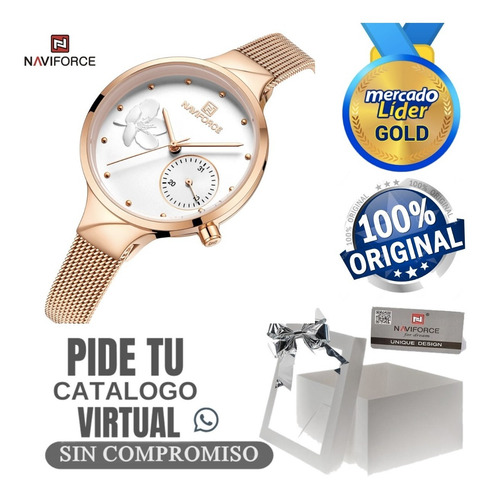 Reloj De Mujer Naviforce Original Acero Inoxidable Y Cuero