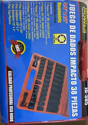 Dados Tool Alto Impacto C/estuche De 38 Pzs. Std. Y Mm