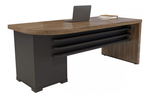 Mesa Para Escritório Com Apoio 4 Gavetas Charuto/preto - Cor Marrom